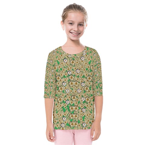 Florals In The Green Season In Perfect  Ornate Calm Harmony Kids  Quarter Sleeve Raglan Tee by pepitasart