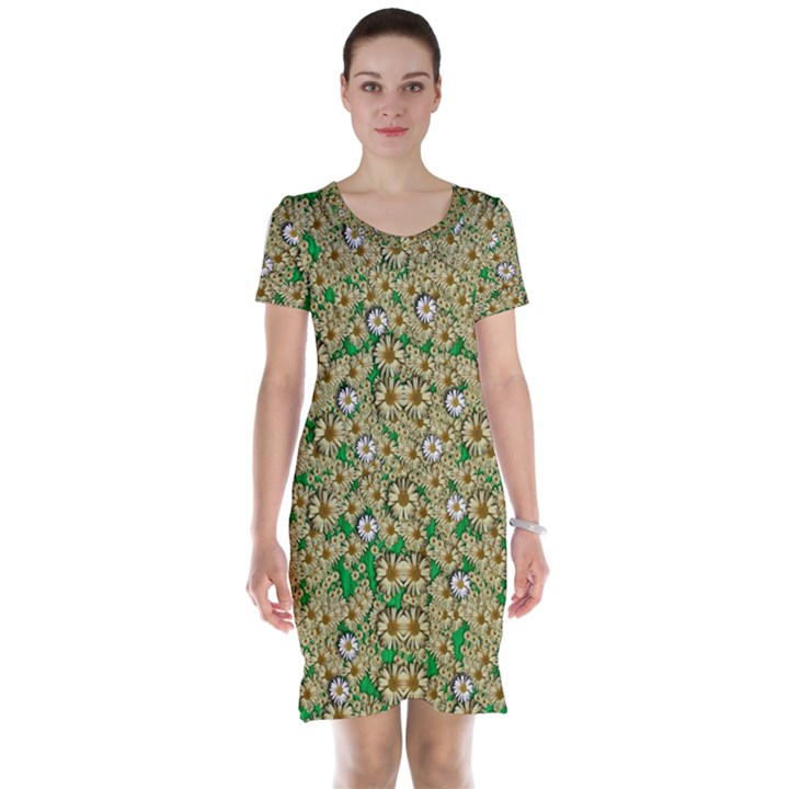 Florals In The Green Season In Perfect  Ornate Calm Harmony Short Sleeve Nightdress