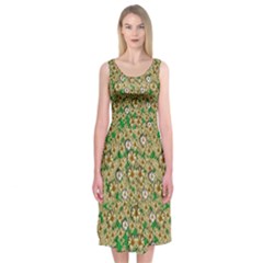 Florals In The Green Season In Perfect  Ornate Calm Harmony Midi Sleeveless Dress by pepitasart