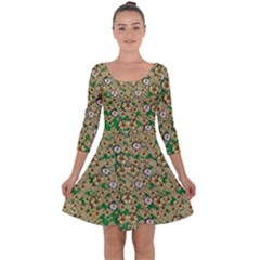 Florals In The Green Season In Perfect  Ornate Calm Harmony Quarter Sleeve Skater Dress by pepitasart