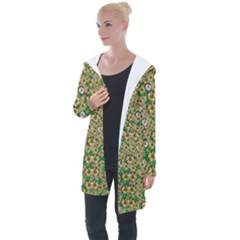 Florals In The Green Season In Perfect  Ornate Calm Harmony Longline Hooded Cardigan