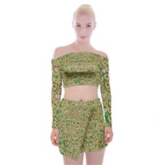 Florals In The Green Season In Perfect  Ornate Calm Harmony Off Shoulder Top With Mini Skirt Set by pepitasart