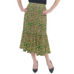 Florals In The Green Season In Perfect  Ornate Calm Harmony Midi Mermaid Skirt by pepitasart