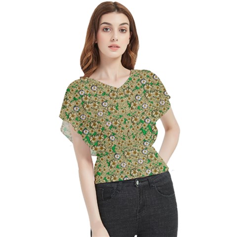 Florals In The Green Season In Perfect  Ornate Calm Harmony Butterfly Chiffon Blouse by pepitasart