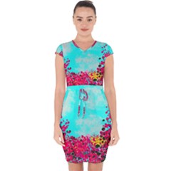 Flowers Capsleeve Drawstring Dress  by LW323