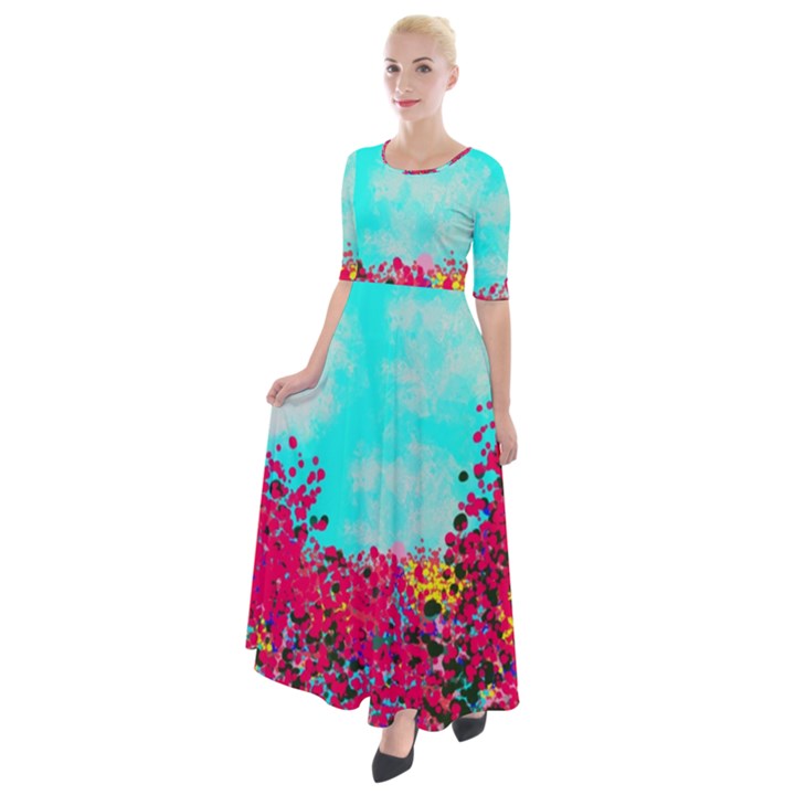 Flowers Half Sleeves Maxi Dress