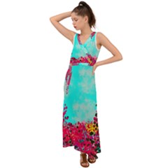 Flowers V-neck Chiffon Maxi Dress by LW323