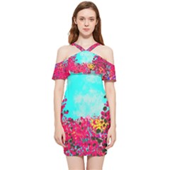 Flowers Shoulder Frill Bodycon Summer Dress