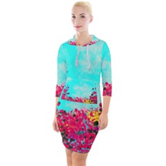 Flowers Quarter Sleeve Hood Bodycon Dress by LW323