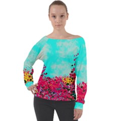 Flowers Off Shoulder Long Sleeve Velour Top by LW323