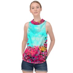 Flowers High Neck Satin Top