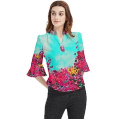 Flowers Loose Horn Sleeve Chiffon Blouse