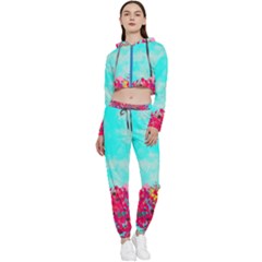 Flowers Cropped Zip Up Lounge Set