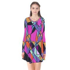 Abstract 2 Long Sleeve V-neck Flare Dress by LW323