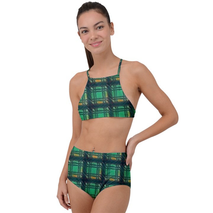 Green Clover High Waist Tankini Set