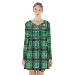 Green Clover Long Sleeve Velvet V-neck Dress