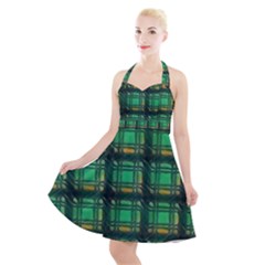 Green Clover Halter Party Swing Dress  by LW323