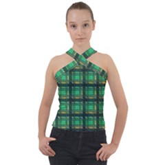 Green Clover Cross Neck Velour Top