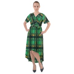 Green Clover Front Wrap High Low Dress