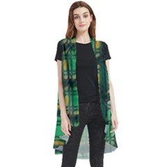 Green Clover Sleeveless Chiffon Waistcoat Shirt