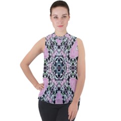 Lacygem-2 Mock Neck Chiffon Sleeveless Top