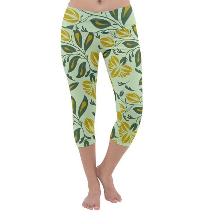 Folk floral pattern. Abstract flowers surface design. Seamless pattern Capri Yoga Leggings