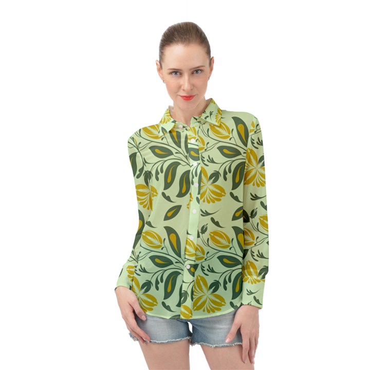 Folk floral pattern. Abstract flowers surface design. Seamless pattern Long Sleeve Chiffon Shirt