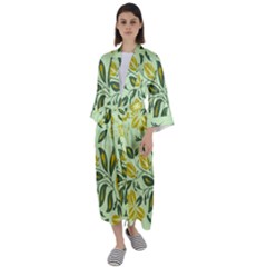 Folk Floral Pattern  Abstract Flowers Surface Design  Seamless Pattern Maxi Satin Kimono by Eskimos