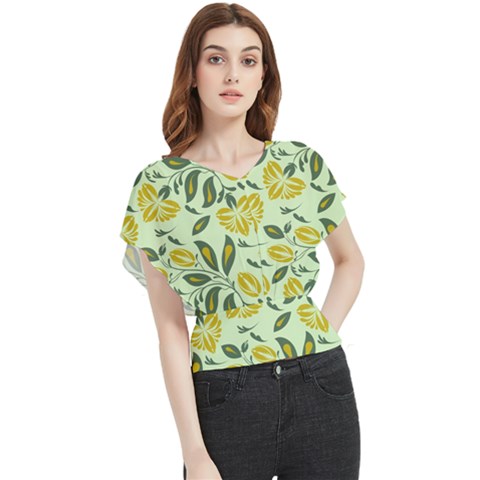 Folk Floral Pattern  Abstract Flowers Surface Design  Seamless Pattern Butterfly Chiffon Blouse by Eskimos