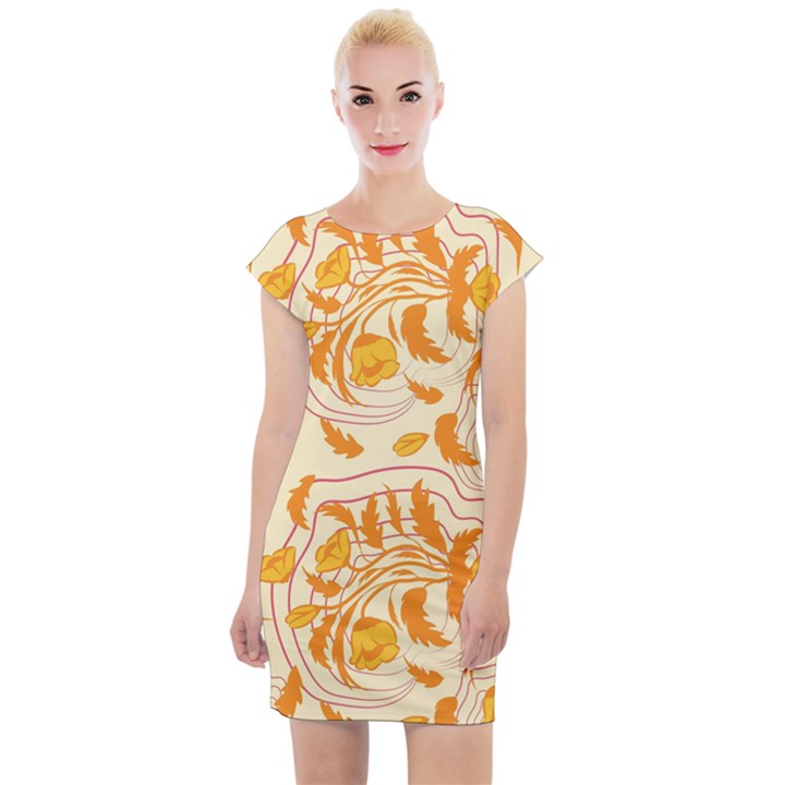 Folk floral pattern. Abstract flowers surface design. Seamless pattern Cap Sleeve Bodycon Dress