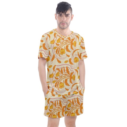 Folk Floral Pattern  Abstract Flowers Surface Design  Seamless Pattern Men s Mesh Tee And Shorts Set by Eskimos