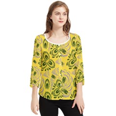 Folk Floral Pattern  Abstract Flowers Surface Design  Seamless Pattern Chiffon Quarter Sleeve Blouse by Eskimos