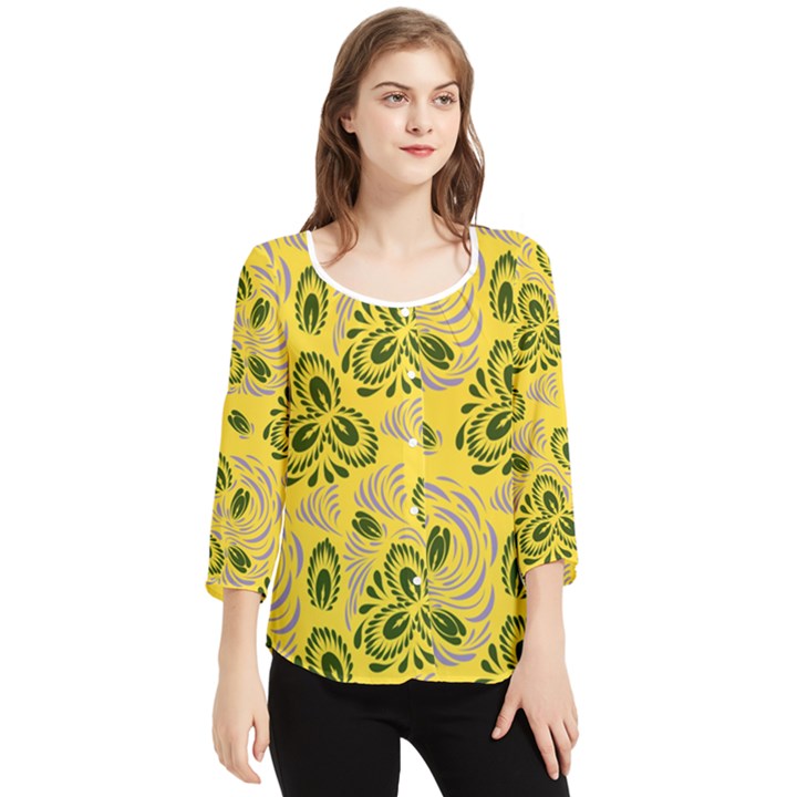 Folk floral pattern. Abstract flowers surface design. Seamless pattern Chiffon Quarter Sleeve Blouse