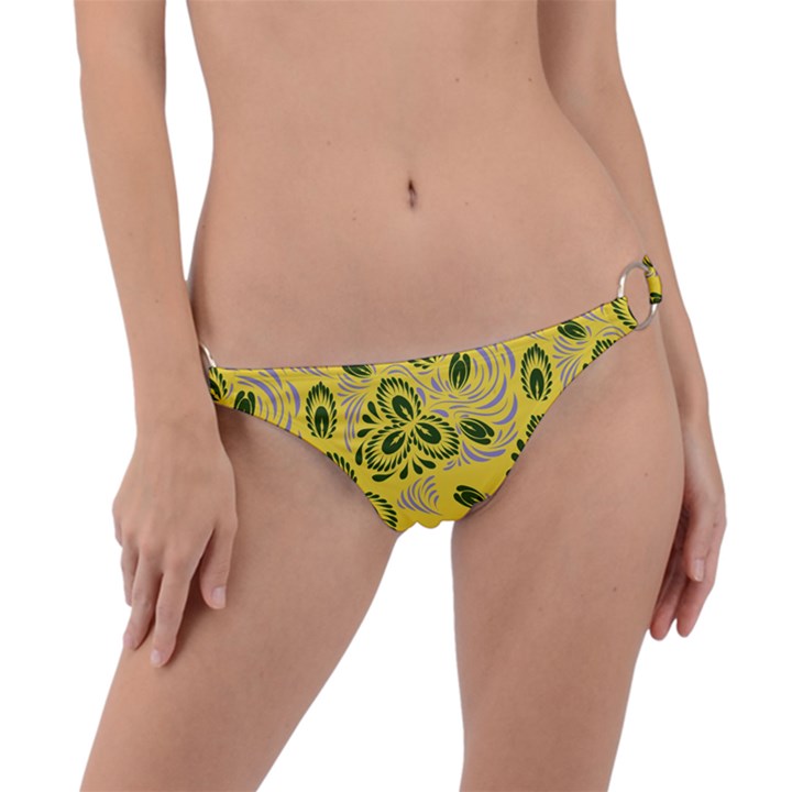 Folk floral pattern. Abstract flowers surface design. Seamless pattern Ring Detail Bikini Bottom