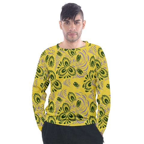 Folk Floral Pattern  Abstract Flowers Surface Design  Seamless Pattern Men s Long Sleeve Raglan Tee by Eskimos