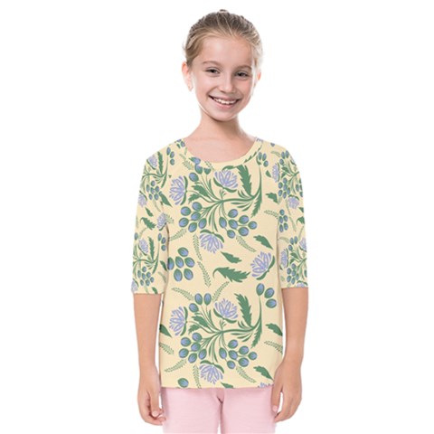 Folk Floral Pattern  Abstract Flowers Surface Design  Seamless Pattern Kids  Quarter Sleeve Raglan Tee by Eskimos