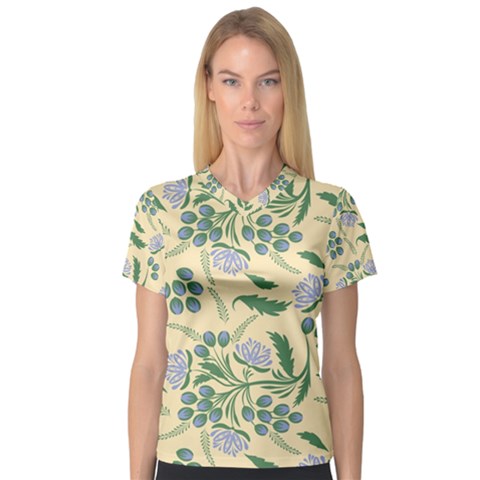 Folk Floral Pattern  Abstract Flowers Surface Design  Seamless Pattern V-neck Sport Mesh Tee by Eskimos