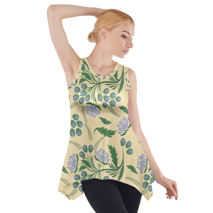 Folk floral pattern. Abstract flowers surface design. Seamless pattern Side Drop Tank Tunic