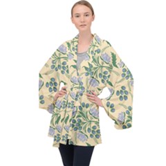 Folk Floral Pattern  Abstract Flowers Surface Design  Seamless Pattern Long Sleeve Velvet Kimono  by Eskimos