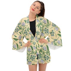 Folk Floral Pattern  Abstract Flowers Surface Design  Seamless Pattern Long Sleeve Kimono by Eskimos