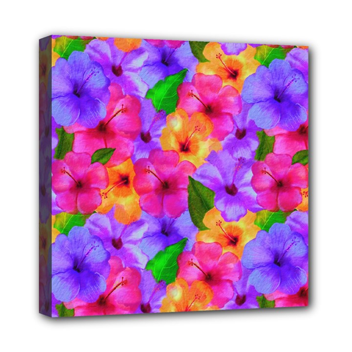 Watercolor Flowers  Multi-colored Bright Flowers Mini Canvas 8  x 8  (Stretched)