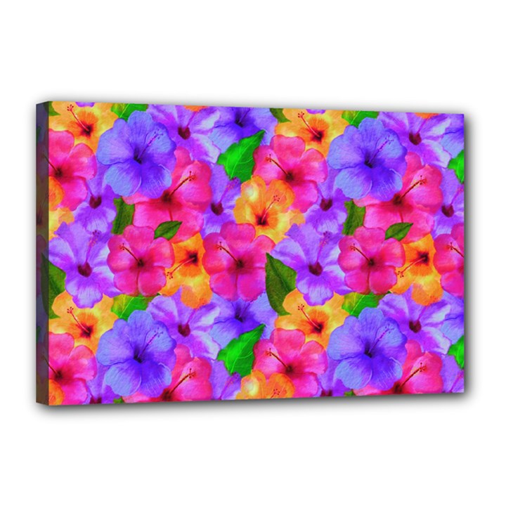 Watercolor Flowers  Multi-colored Bright Flowers Canvas 18  x 12  (Stretched)