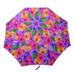 Watercolor Flowers  Multi-colored Bright Flowers Folding Umbrellas by SychEva