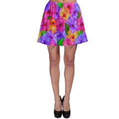 Watercolor Flowers  Multi-colored Bright Flowers Skater Skirt by SychEva