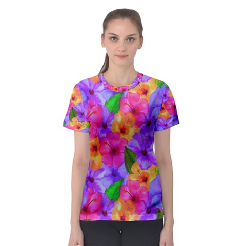 Watercolor Flowers  Multi-colored Bright Flowers Women s Sport Mesh Tee by SychEva