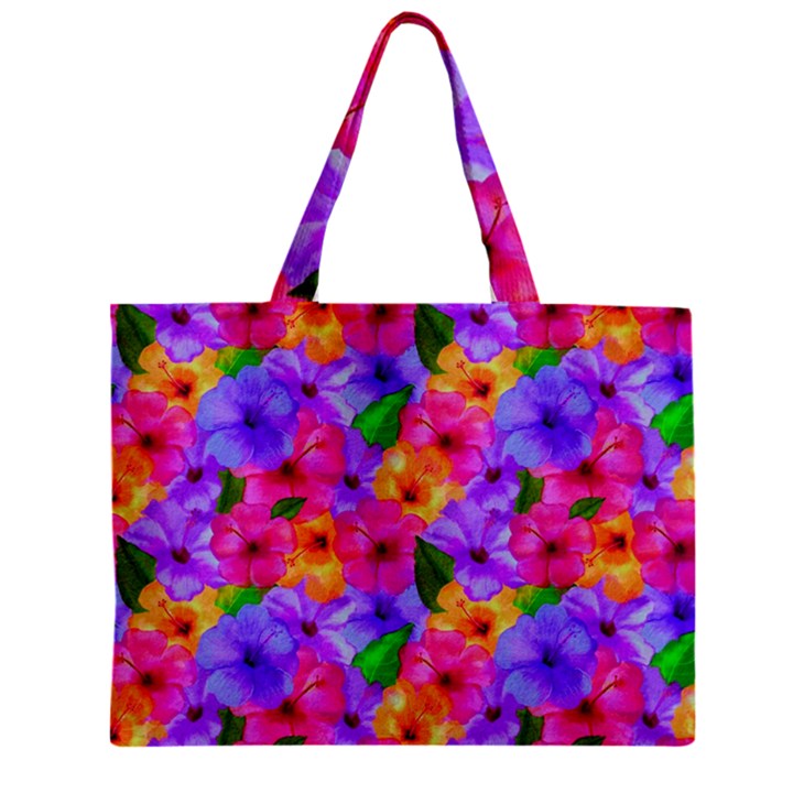 Watercolor Flowers  Multi-colored Bright Flowers Zipper Mini Tote Bag