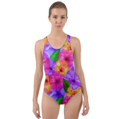 Watercolor Flowers  Multi-colored Bright Flowers Cut-out Back One Piece Swimsuit by SychEva