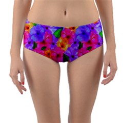 Watercolor Flowers  Multi-colored Bright Flowers Reversible Mid-waist Bikini Bottoms by SychEva