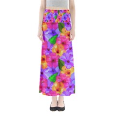 Watercolor Flowers  Multi-colored Bright Flowers Full Length Maxi Skirt by SychEva