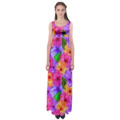 Watercolor Flowers  Multi-colored Bright Flowers Empire Waist Maxi Dress by SychEva